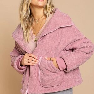 POL Women's Full Zip Knit Quilt Jacket In Rose